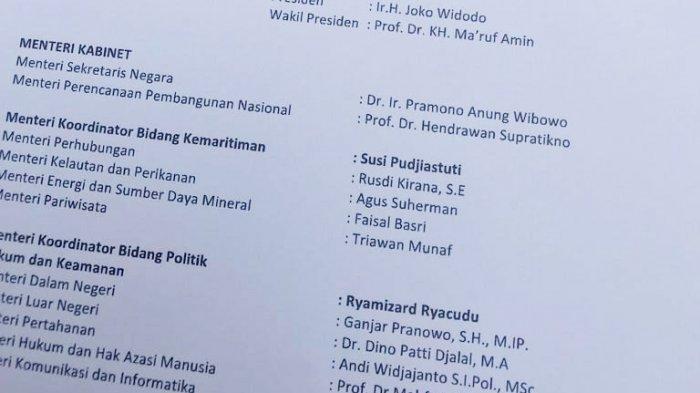 Baru-baru ini, kembali terjadi beredarnya risalah nama-nama menteri kabinet kerja jilid ll