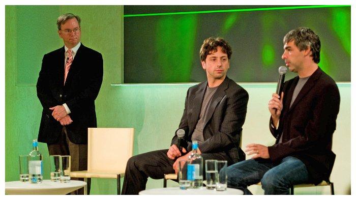 Eric Schmidt, Sergey Brin, dan Larry Page pada 2008
