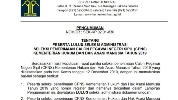 Hasil seleksi administrasi CPNS Kementerian Hukum dan HAM 1