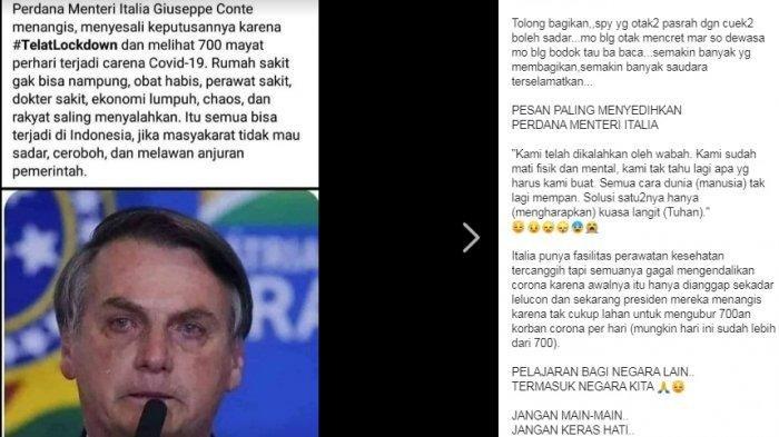 Hoax Foto Perdana Menteri Italia Menangis