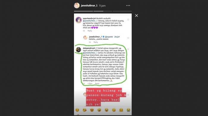 Jane Shalimar mengunggah postingan sebagai respons terhadap Vanessa Angel