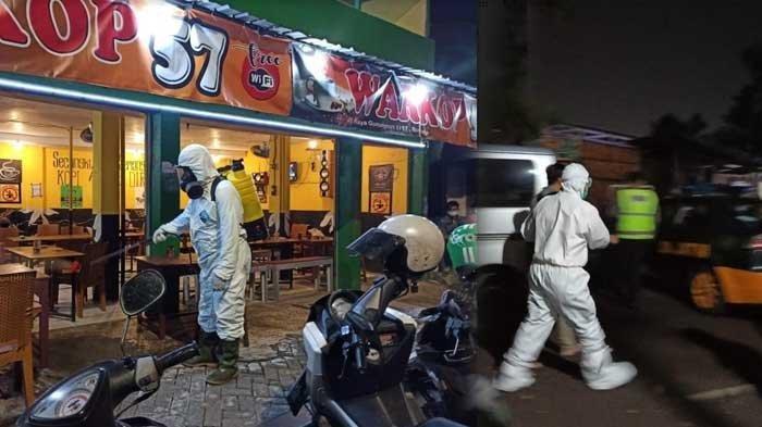 Kapolda Jatim Semprot Disinfektan di sebuah warkop di Surabaya
