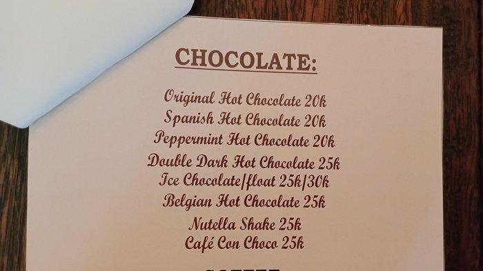 Menu coklat di Warung Orange