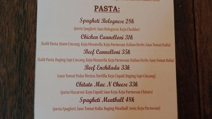 Menu pasta di Warung Orange