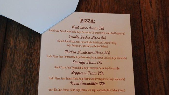 Menu pizza di Warung Orange