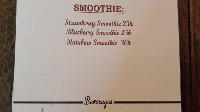 Menu smoothie di Warung Orange