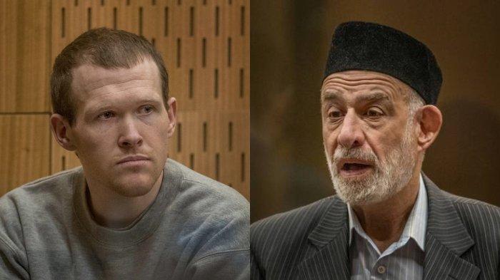 FOTO: Mohammad Atta Ahmad Alayan (kanan) berbicara dampak yang ia rasakan atas serangan yang menewaskan 51 orang di masjid Selandia Baru oleh terdakwa Brenton Tarrant (kiri).