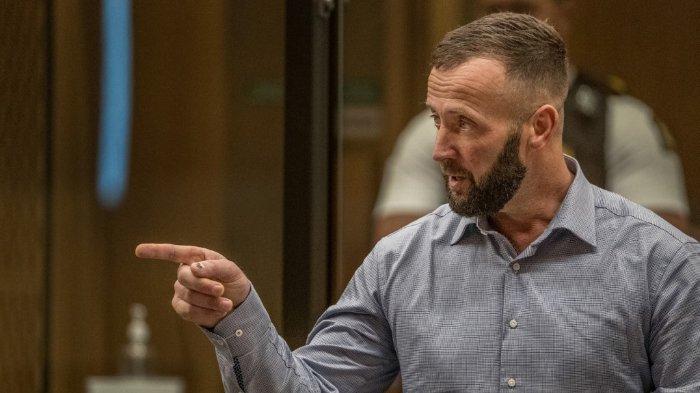 FOTO: Nathan Smith saat mengungkapkan dampak yang ia rasakan di mimbar Pengadilan Tinggi Christchurch atas terdakwa Brenton Tarrant, Selasa (25/8/2020).
