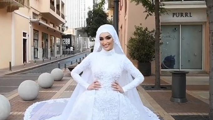 pengantin lebanon saat ledakan Beirut