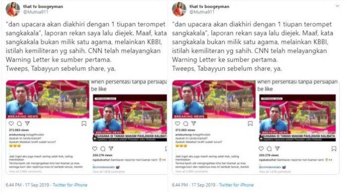 Penjelasan Muthia terkait reporter CNN yang dikomentari Arie Untung.
