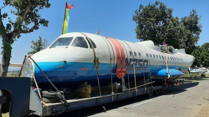 Pesawat pertama buatan Indonesia, N-250 Gatotkaca saat tiba di Museum Pusat TNI-AU Dirgantara Mandala Yogyakarta(KOMPAS.COM/YUSTINUS WIJAYA KUSUMA)