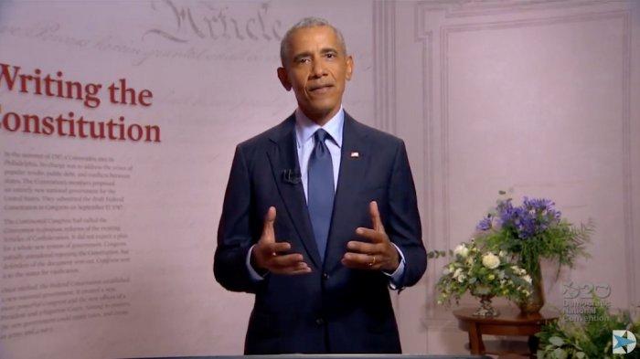 Pengambilan video ini dibuat pada 19 Agustus 2020 dari siaran online Konvensi Nasional Demokrat, yang diadakan secara virtual di tengah pandemi virus korona baru, menunjukkan mantan Presiden AS Barack Obama berbicara dari Philadelphia, Pennsylvania, pada hari ketiga konvensi.