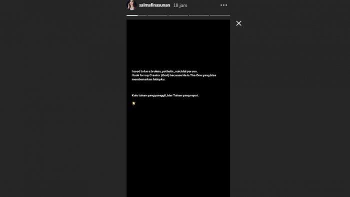 Unggahan di Insta Story Salmafina Sunan, Senin (15/7/2019)