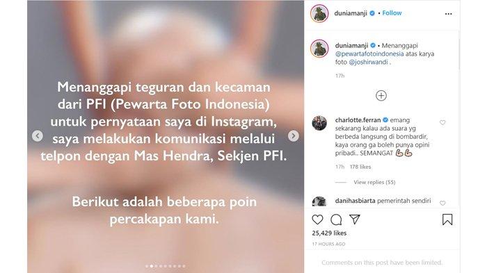 Unggahan permintaan maaf Anji ke PFI.