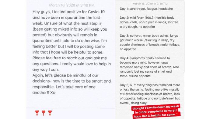 Unggahan Rachel Matthews tentang dirinya positif terjangkit virus corona