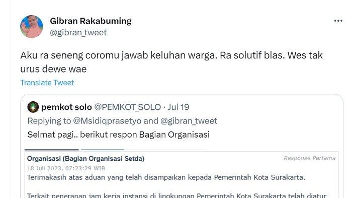 Gibran Tegur Admin Twitter Pemkot Solo Usai Kesal Jawaban Admin Tak Solutif