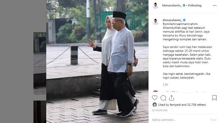 Cawapres KH Ma'ruf Amin berolahraga pagi bersama sang istri, Wury Esti Wulandari.