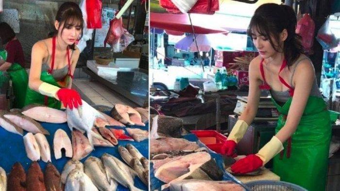Viral Model Cantik Tanpa Malu Berjualan Ikan di Pasar Tradisional, Begini Aksinya