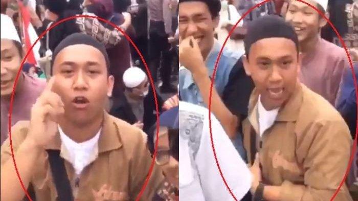 Sosok pemuda dalam video viral berjaket coklat yang mengancam akan penggal kepala Presiden Jokowi saat demo kecurangan Pilpres 2019. 