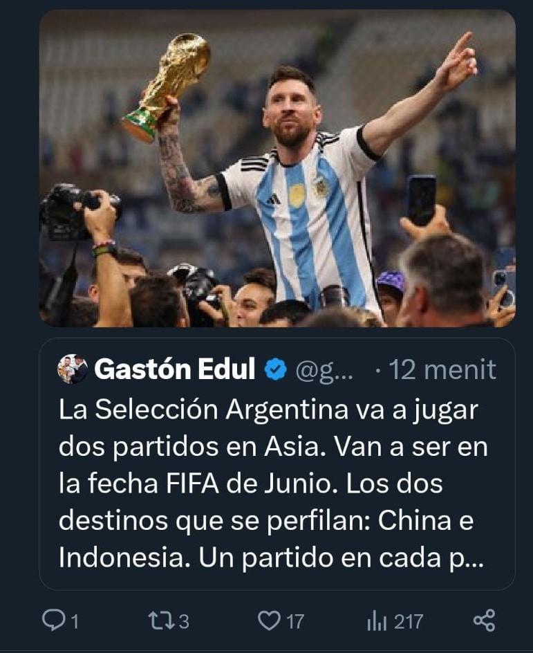 Resmi, Timnas Indonesia Ladeni Lionel Messi pada Juni Mendatang