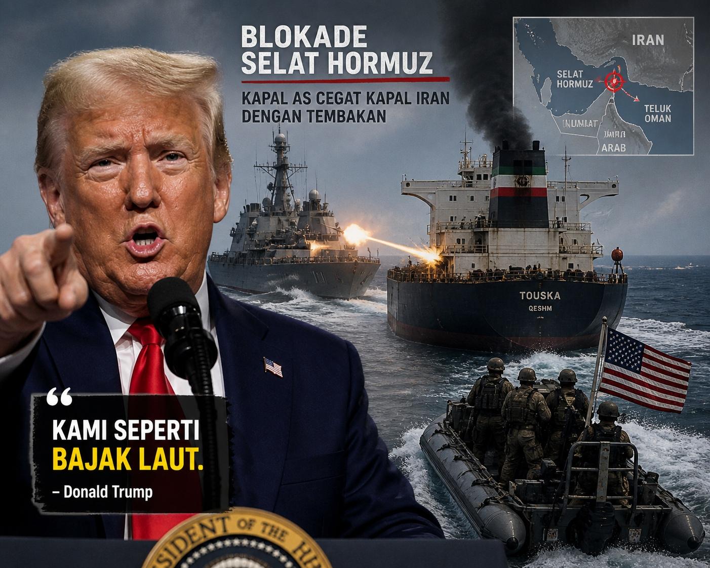 AS Tembak Kapal Iran di Selat Hormuz dan Sita Minyaknya, Trump: Kita Seperti Bajak Laut
