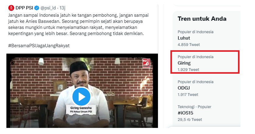 PSI Tegaskan yang Dikatakan Giring soal Formula E Ungkap Kebenaran