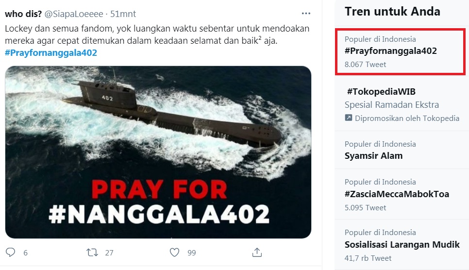 #Prayfornanggala402 Berkumandang di Twitter, Pencarian Berpacu dengan Ketersediaan Oksigen di Kapal
