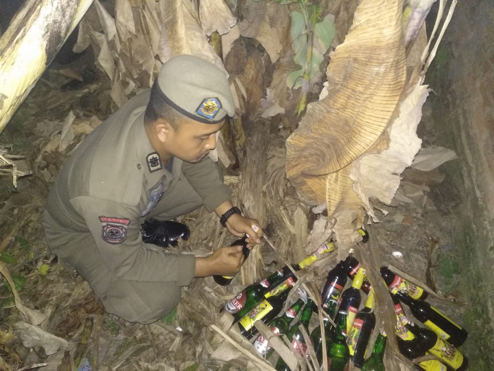 Satpol PP Kota Tangerang Gerebek Warung Jamu Jelang Imlek, Sita Ratusan Botol Miras di Semak-Semak