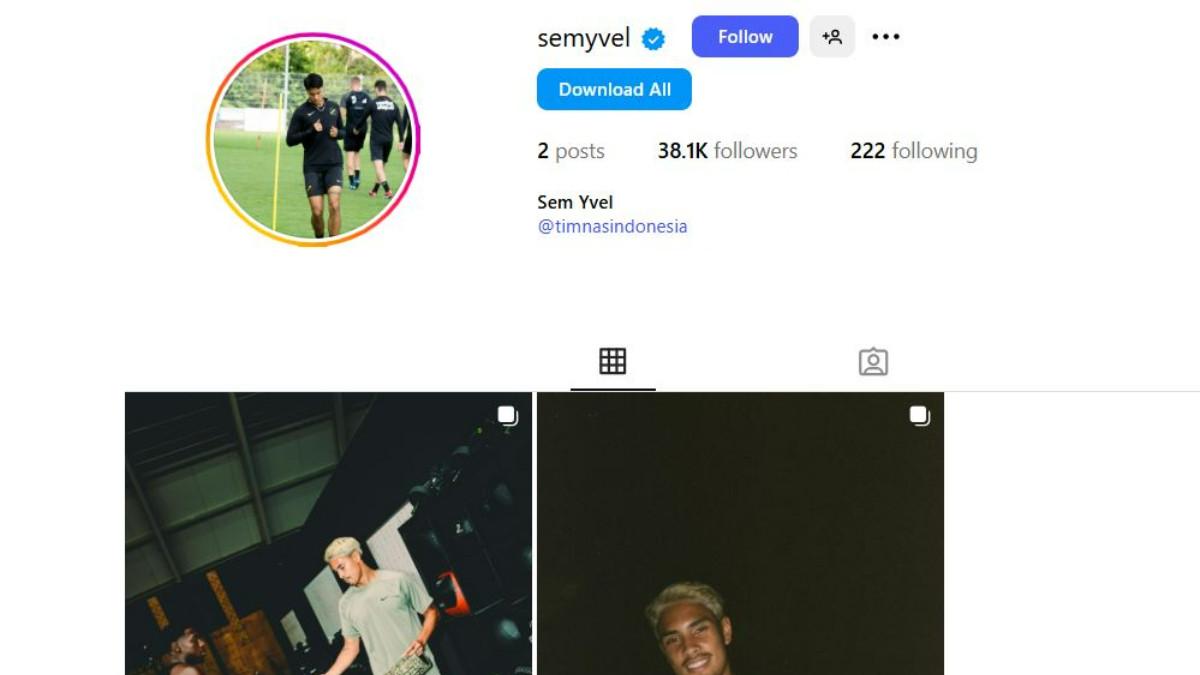 BURSA NATURALISASI TIMNAS INDONESIA - Penampakan bio Instagram Sem Yvel yang mencantumkan nama Timnas Indonesia, 5 Agustus 2025.