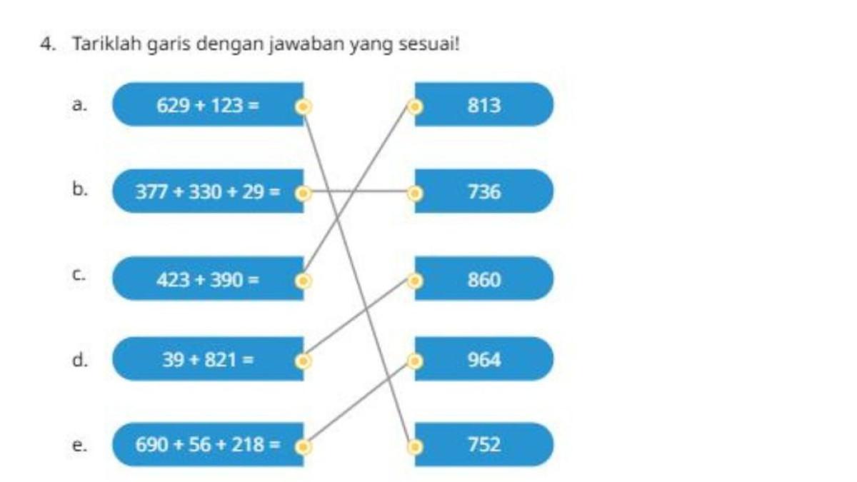 KUNCI JAWABAN - Tangkapan layar jawaban nomor 4 yang diambil pada Rabu (1/10/2025) dalam laman buku.kemendikdasmen. Inilah kunci jawaban buku Matematika kelas 4 SD/MI, Ayo Berlatih Bab 1: Bilangan Cacah sampai 1000, halaman 32-34, Kurikulum Merdeka.