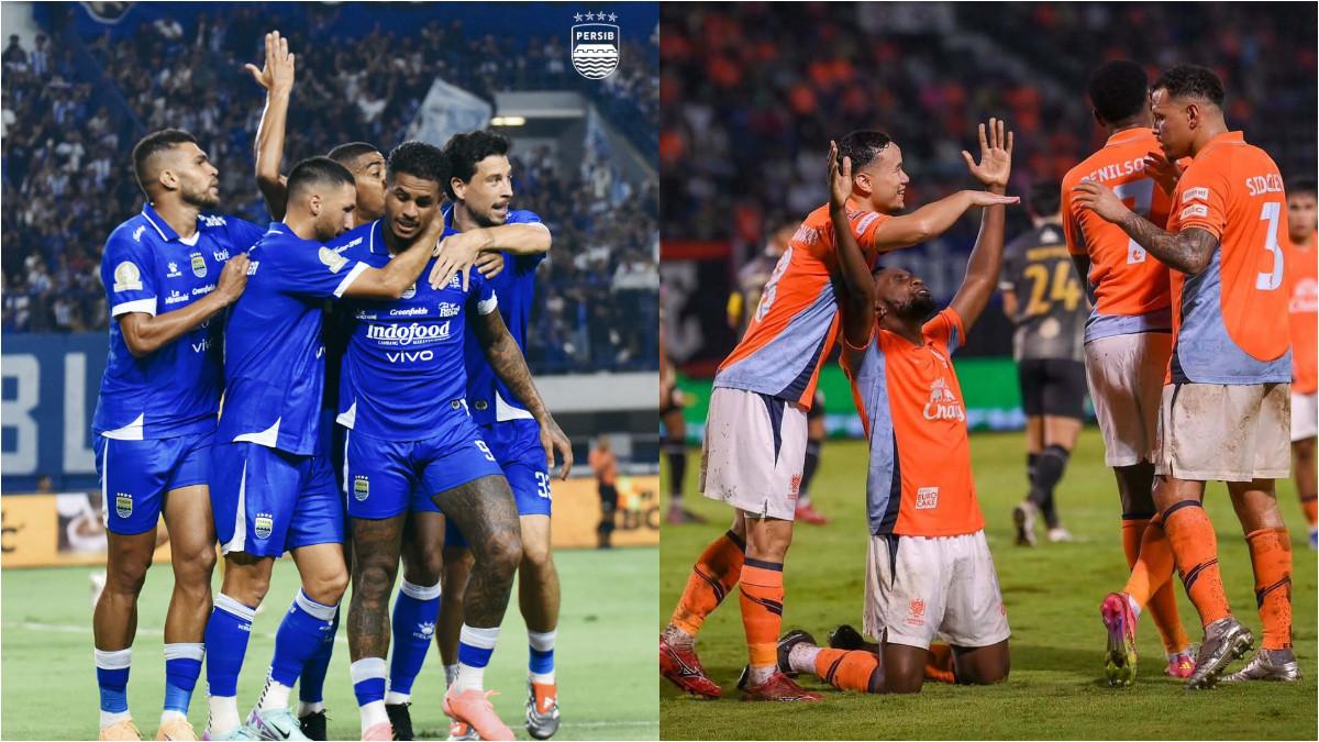 SELEBRASI - Potret selebrasi pemain Persib Bandung (kiri) dan Ratchaburi FC (kanan).