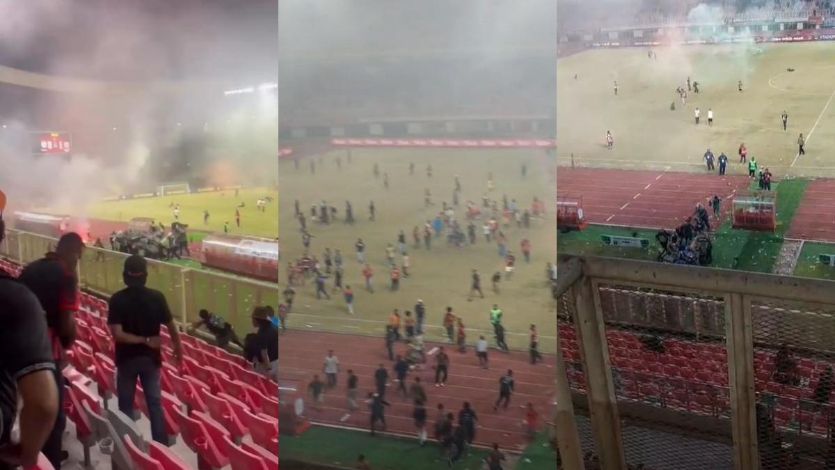 Stadion Lukas Enembe mencekam setelah Persipura Jayapura kalah lawan Adhyaksa FC, dalam playoff promosi Championship, Jumat (8/5/2026).