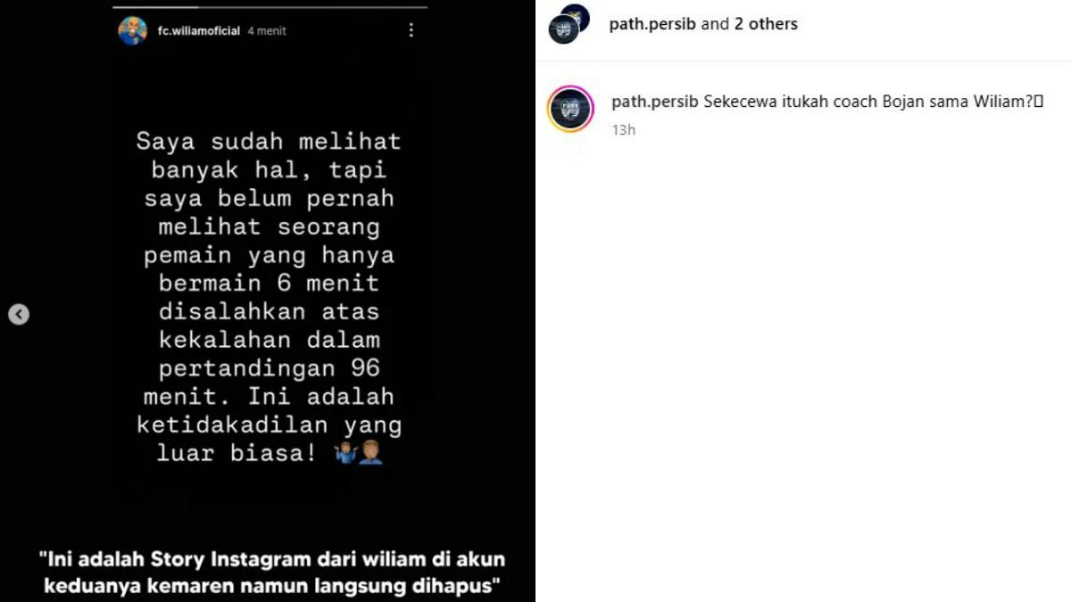 Unggahan Story William Marcilio setelah dipulangkan Persib Bandung, diposting di akun kedua sang pemain, Instagram @fc.williamoficial, dan diunggah ulang Instagram fanbase, @path.persib, Sabtu (29/11/2025).