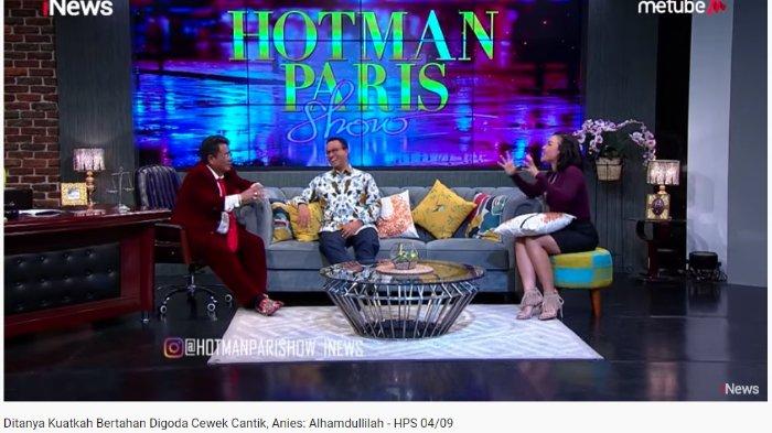 Gubernur DKI Jakarta, Anies Baswedan membagikan cara kepada pengacara, Hotman Paris Hutapea bagaimana menahan godaan wanita, Rabu (4/9/2019) malam.
