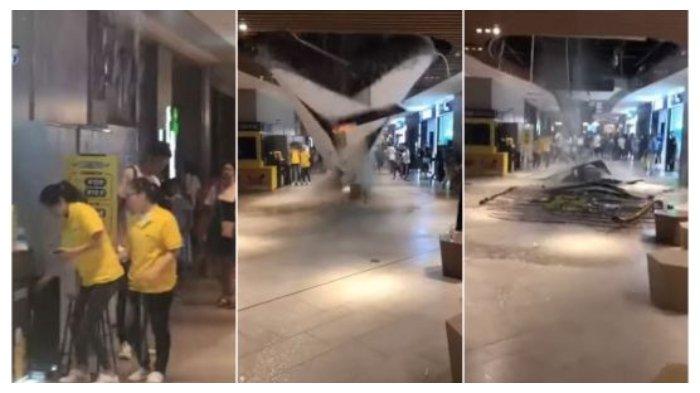 Video Detik-detik Atap di Sebuah Pusat Perbelanjaan Bocor dan Runtuh