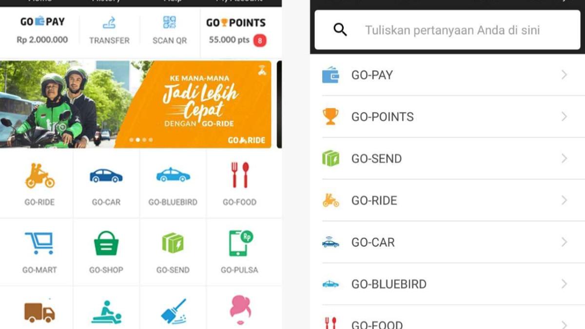 GOJEK APLIKASI-Tampilan aplikasi gojek yang termasuk dalam Supper Apps.Lima teknologi Asia Tenggra yang mendunia.
