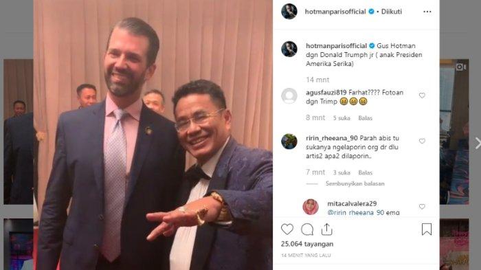 Pengacara Hotman Paris Hutapea terlihat bertemu dengan anak Presiden Amerika Serikat Donald Trump, Donald John Trump Jr, Senin (12/8/2019).