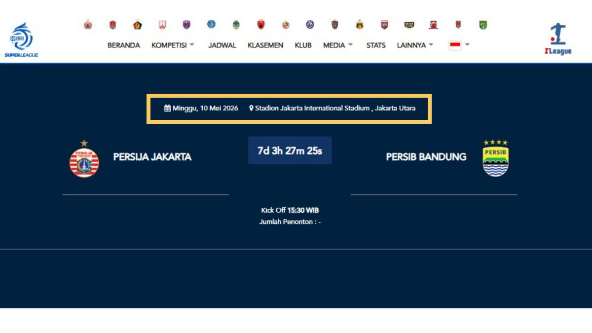 PERSIJA JAKARTA VS PERSIB BANDUNG - Ileague sempat menulis nama JIS (Jakarta International Stadium) untuk menggelar pertandingan Persija Jakarta Vs Persib Bandung pada Minggu, 10 Mei 2026 mendatang.