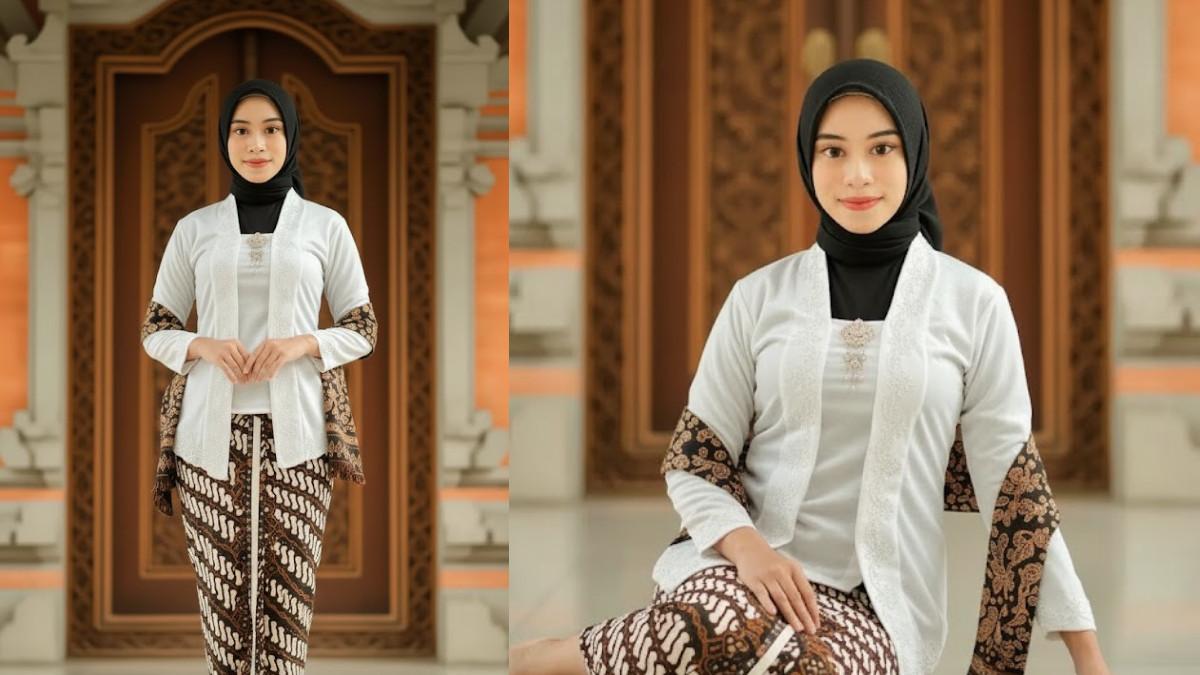 PROMPT GEMINI AI- Ilustrasi prompt gemini AI Kebaya Adat Jawa Hijab Kebaya Putih. Dibuat oleh TribunWow.com dengan bantuan AI (Gemini), pada Jum'at (7/11/25).