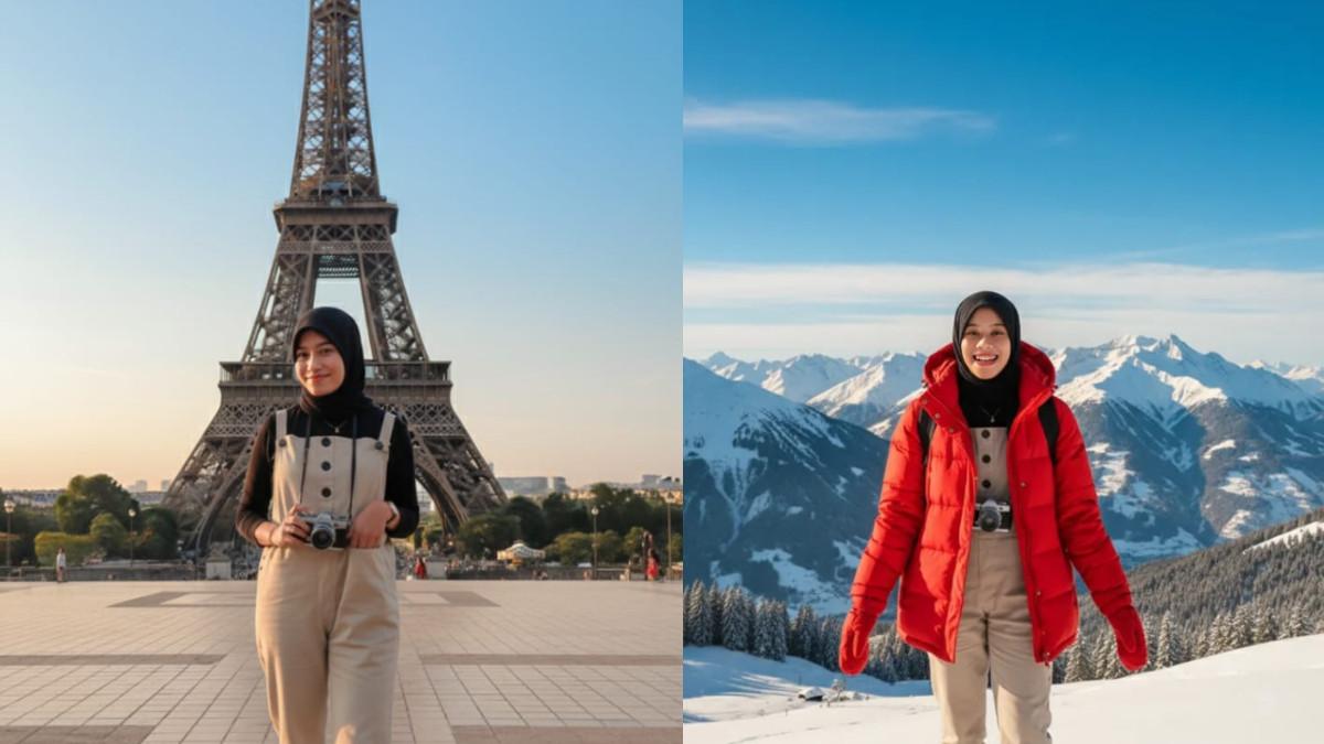 PROMPT GEMINI AI - Ilustrasi hasil prompt gemini AI tema Paris, Prancis Nuansa Romantis Menara Eiffel dan Swiss Keindahan Pegunungan Alpen Bersalju. Dibuat oleh TribunWow.com dengan bantuan AI (Gemini).Diakses pada Kamis (6/11/25).