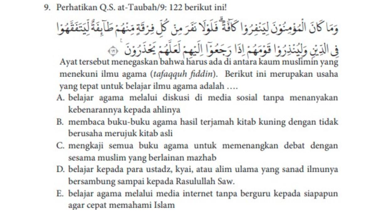 Soal Jawaban kelas 10 no 9 pilihan ganda