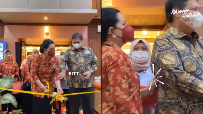Begini Aksi Lucu Menko Airlangga Ingatkan Istrinya yang Buru-buru Gunting Pita Peresmian