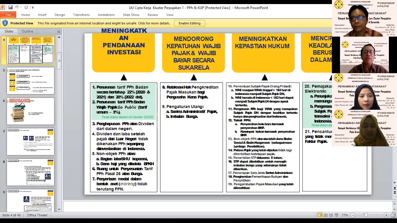 PKM Dosen Universitas Pamulang Bahas Dampak UU Cipta Kerja Klaster Perpajakan, Pengaruhi Investasi