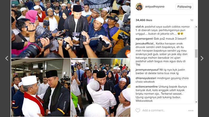 Pasca Penghitungan Quick Count Pilkada DKI, Instagram Ani Yudhoyono Dibanjiri Komentar Netizen