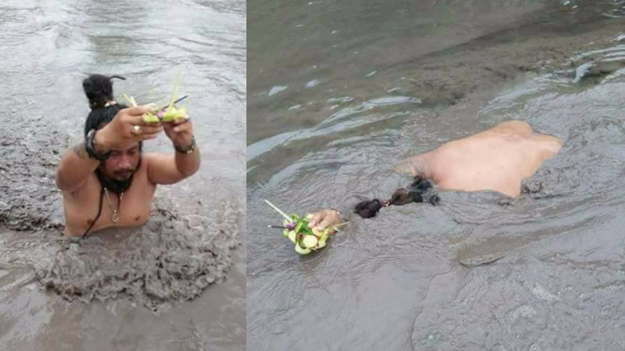 Mendapat Tarikan Spiritual, Pria Ini Bawa Sesaji & Berendam Lahar Dingin Gunung Agung, Ini Kisahnya