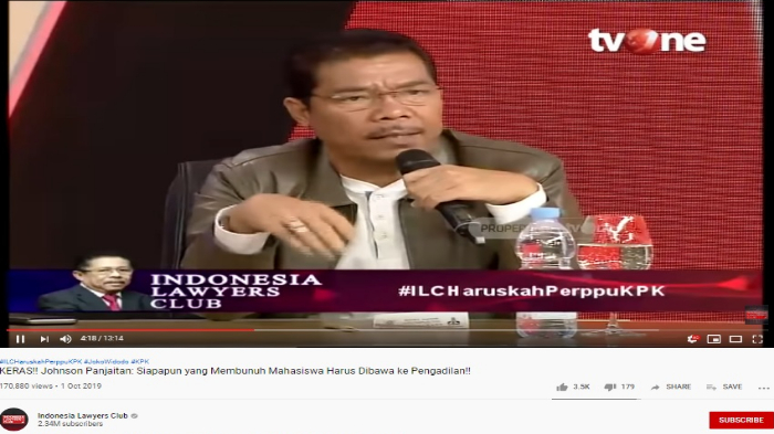 Johnson Panjaitan Minta DPR Temui Demonstran yang Tolak UU KPK: Biar Enggak Cuma Pinter Debat di ILC