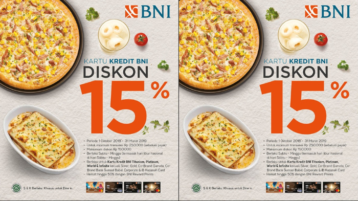 Diskon 15% di Pizza Hut untuk Pengguna Kartu Kredit BNI, Yuk Cek Syaratnya di Sini