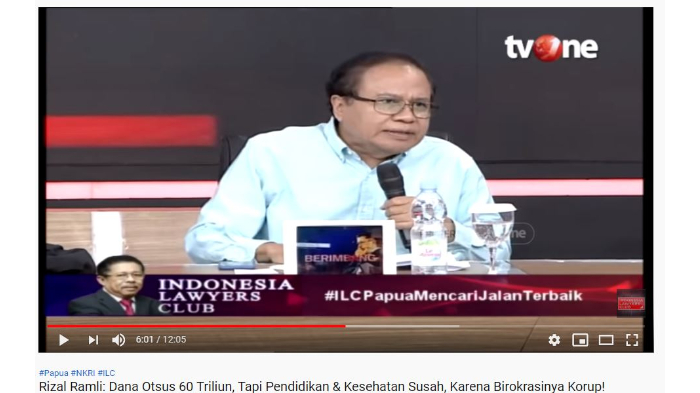 Rizal Ramli Dapat Tepuk Tangan di ILC, Beri Saran Urus Papua: Birokrasi Korup, Kasih ATM Warganya