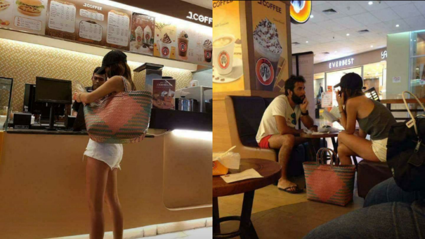 Ngakak! Bule Ini Viral Gara-gara Pakai Tas Anyaman Model Emak-emak