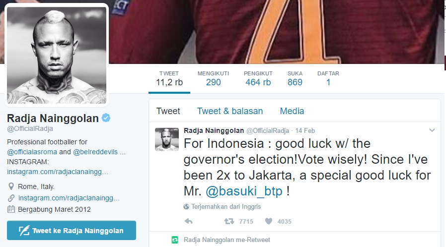 Bukan Warga Negara Indonesia, Pemain AS Roma Ini Dukung Paslon Nomor 2!